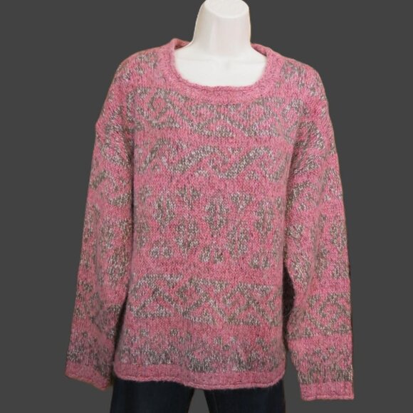 Sundance Mohair Blend Crewneck Sweater Pink/Brown Metallic Thread XL - Picture 1 of 9